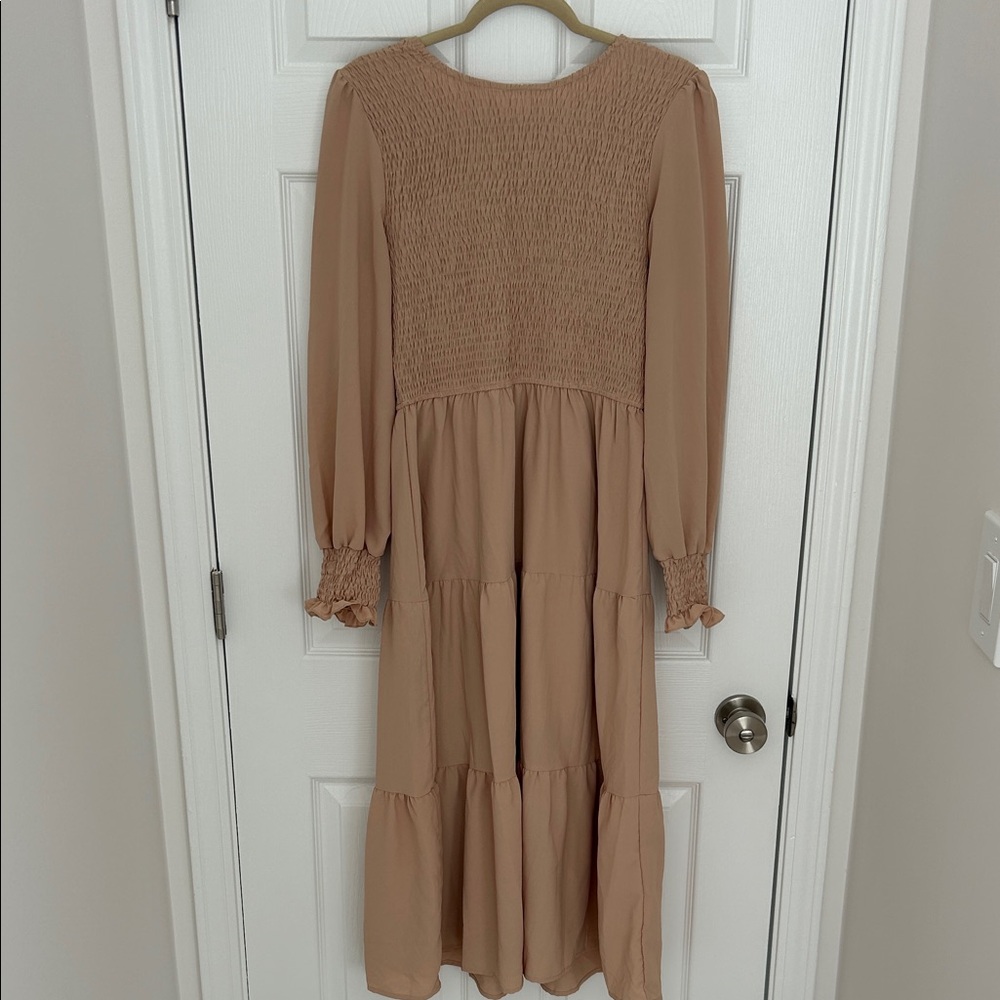 Long Sleeve Tan Midi Dress